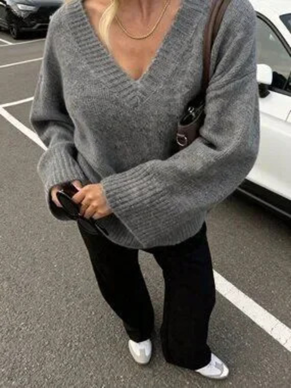 Ash Casual Women's Y2K V-Neck Long Sleeve Knit Sweater Top